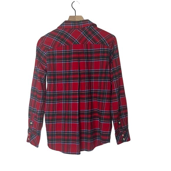 Vineyard Vines Flannel Red Plaid Tartan Shirt Women’s Sz 4 Festive Holiday - Picture 10 of 12